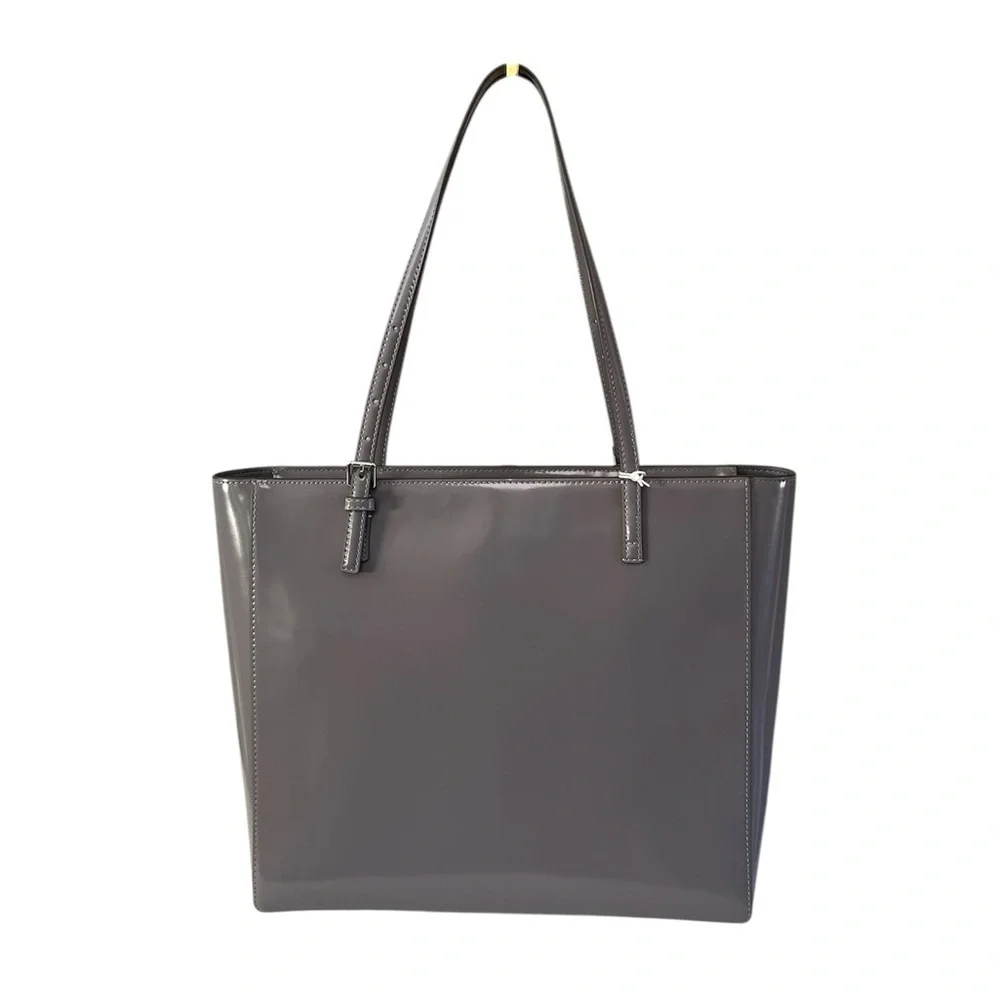 NWT Tory Burch Emerson Patent Leather Tote Bag in Grey – Sleek & Professional